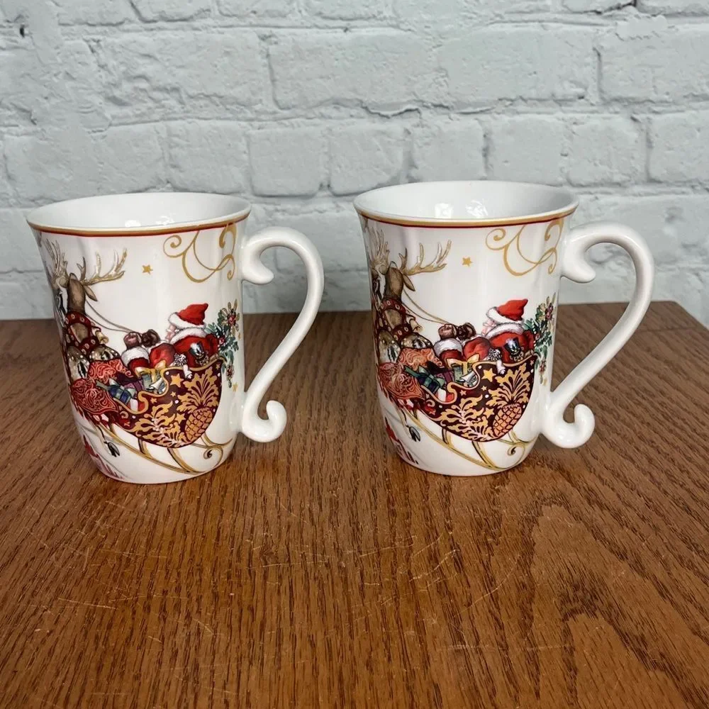 Williams Sonoma | Set of 2 Twas The Night Before Christmas Holiday Mugs 🎅🏻 🦌